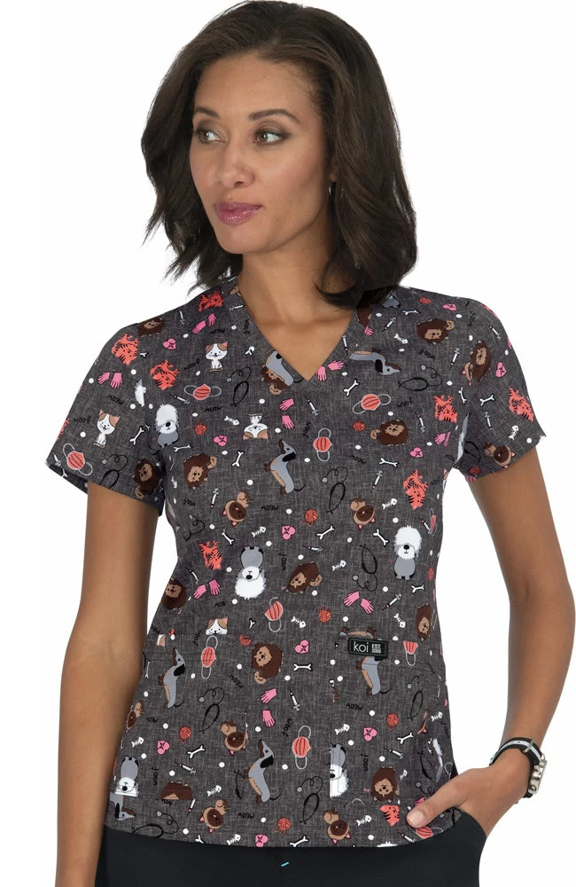 Clearance Women's Leslie Pet Buddies Print Scrub Top 3 Clearance Women's Leslie Pet Buddies Print Scrub Top