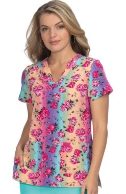 Clearance Women's Bell Valley Rose Ombre Print Scrub Top