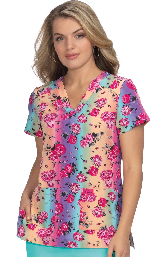 Clearance Women's Bell Valley Rose Ombre Print Scrub Top 3 Clearance Women's Bell Valley Rose Ombre Print Scrub Top