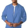 Men's Knit Collar Snap Front Solid Scrub Jacket -Medical Nurse Clothing Shop 1 ln 3170 650