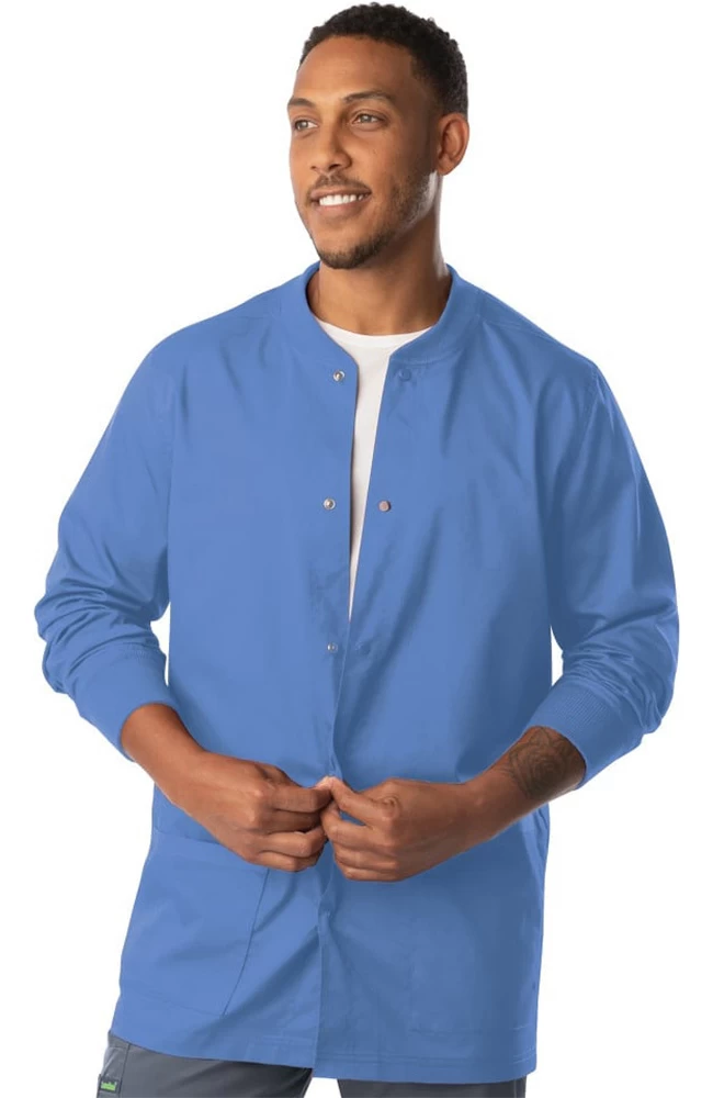 Men's Knit Collar Snap Front Solid Scrub Jacket 3 Men's Knit Collar Snap Front Solid Scrub Jacket