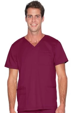 Men's V-Neck Chest Pocket Solid Scrub Top