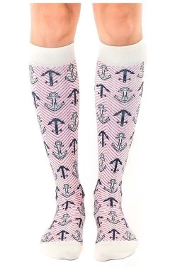 Unisex 15-20 MmHg Lightweight Anchor Print Compression Socks