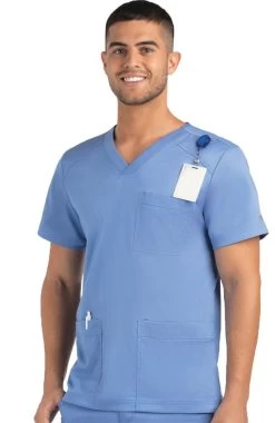 Clearance Men's Basic Multi-Pocket Solid Scrub Top