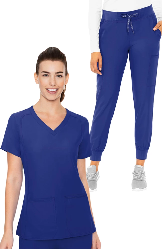 Women's V-Neck Solid Scrub Top & Cargo Jogger Scrub Pant Set 3 Women's V-Neck Solid Scrub Top & Cargo Jogger Scrub Pant Set