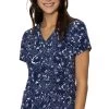 Women's Vicky Navy Daisy Print Scrub Top