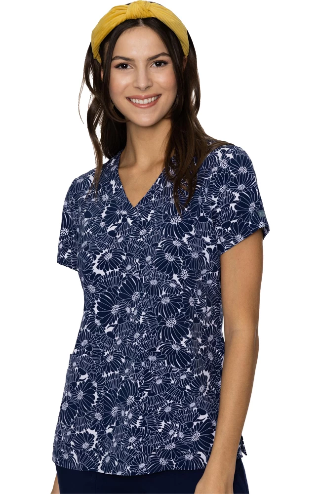 Women's Vicky Navy Daisy Print Scrub Top 3 Women's Vicky Navy Daisy Print Scrub Top