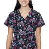 Women's Vicky Rainbow Bird Print Scrub Top -Medical Nurse Clothing Shop 1 pe 8564 printrnb 650