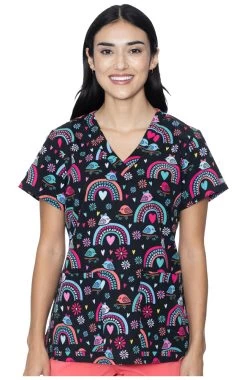 Women's Vicky Rainbow Bird Print Scrub Top