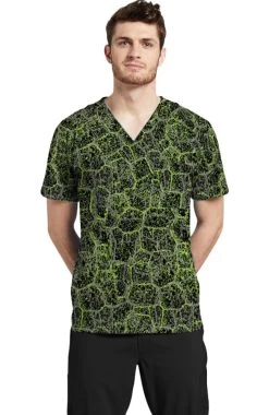 Clearance Men's River Stone Green Print Scrub Top