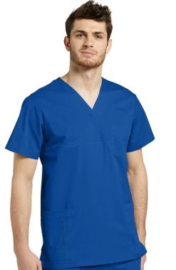 Clearance Men's V-Neck Yoke Solid Scrub Top