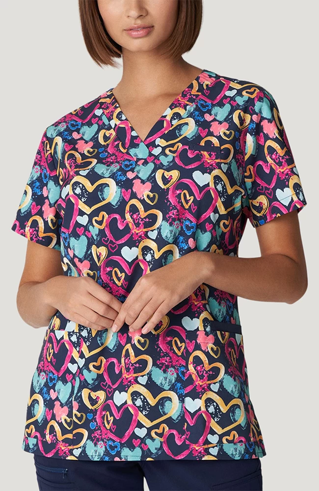 Women's V-Neck All You Need Is Luv Print Scrub Top 3 Women's V-Neck All You Need Is Luv Print Scrub Top