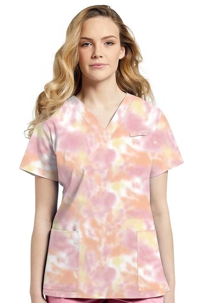 Clearance Women's Pink Tie Dye Print Scrub Top 3 Clearance Women's Pink Tie Dye Print Scrub Top
