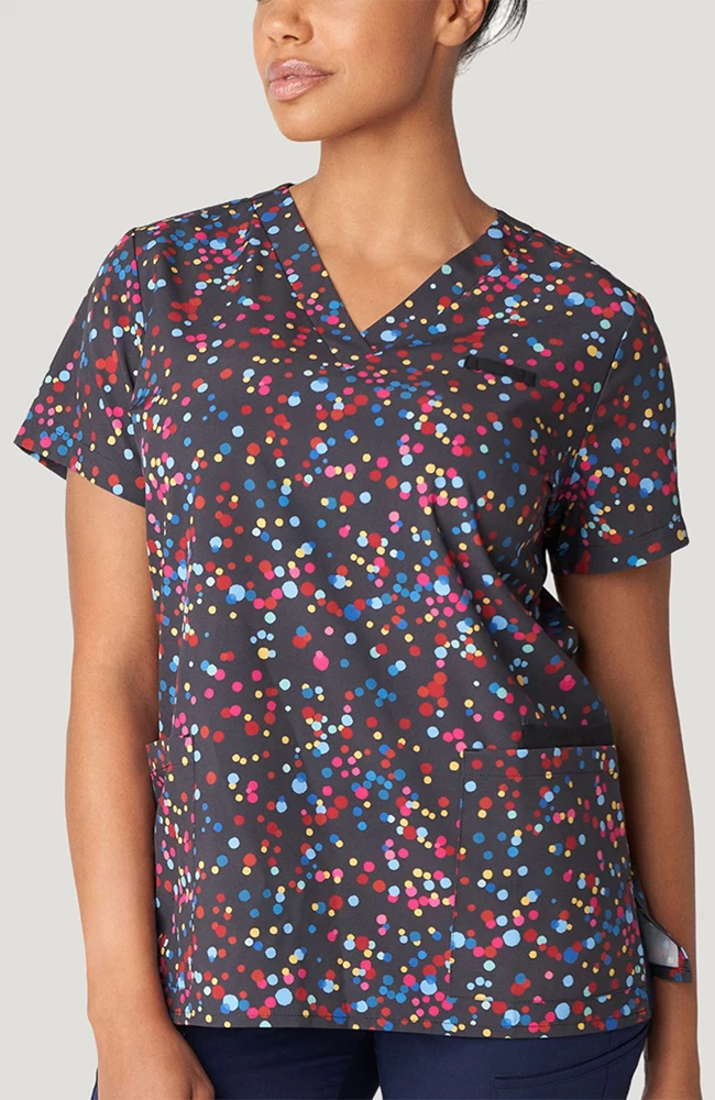 Women's V-Neck Speck Tacular Print Scrub Top 3 Women's V-Neck Speck Tacular Print Scrub Top