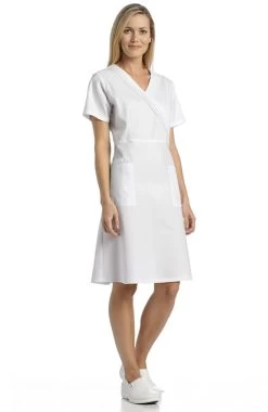 Women's Pleated Mock Wrap Scrub Dress