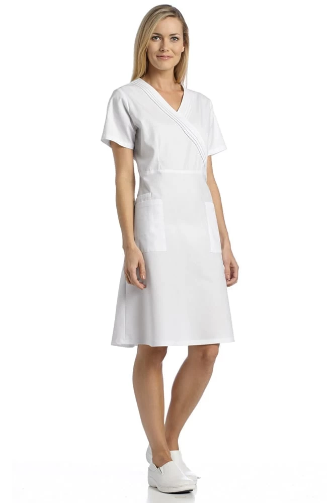 Women's Pleated Mock Wrap Scrub Dress 3 Women's Pleated Mock Wrap Scrub Dress