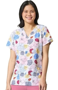 Clearance Women's Petal Lined Print Scrub Top