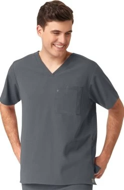 Clearance Men's Knit Panel Solid Scrub Top