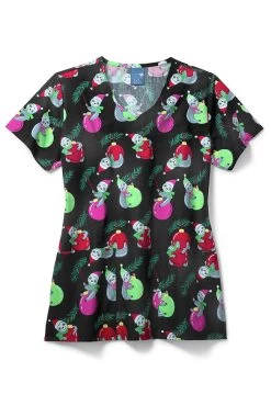 Clearance Women's Wrecking Bells Print Scrub Top