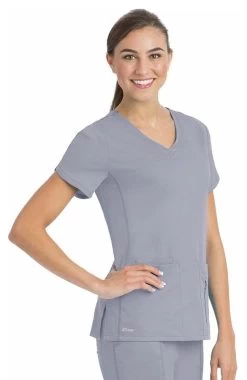 Women's Side Panel V-Neck Solid Scrub Top -Medical Nurse Clothing Shop 2 bc 41423 650