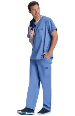Men's V-Neck Solid Scrub Top & Drawstring Cargo Scrub Pant Set -Medical Nurse Clothing Shop 2 ck 41set 650