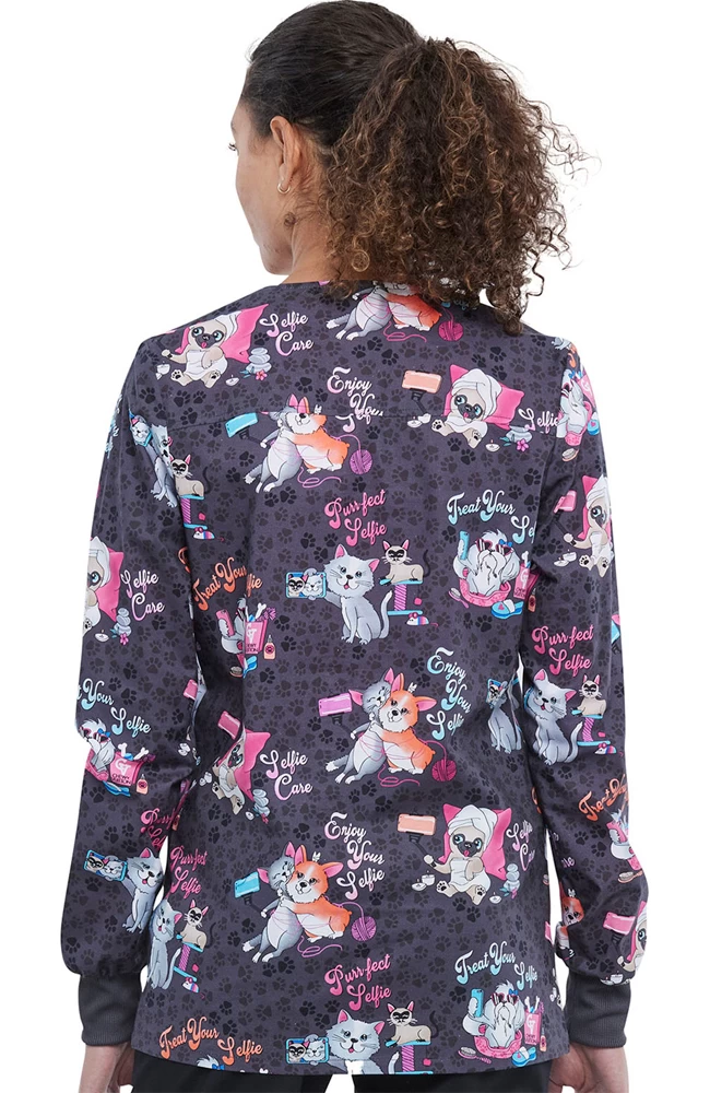 Cherokee Clearance Women's Selfie Care Print Scrub Jacket 4 Cherokee Clearance Women's Selfie Care Print Scrub Jacket - Image 2