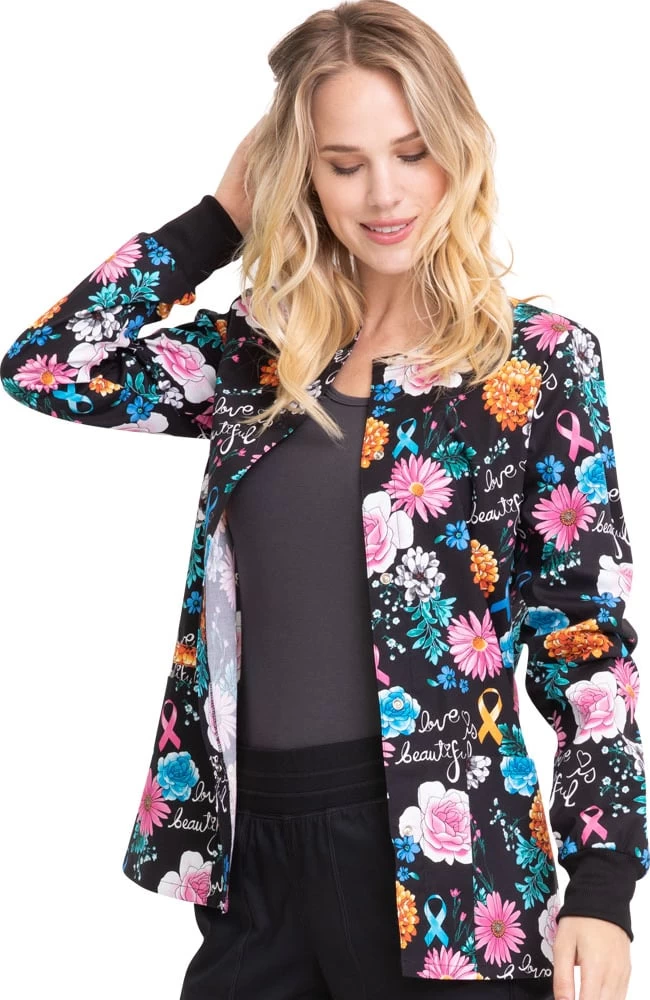 Cherokee Clearance Women's Love Is Beautiful Print Scrub Jacket 4 Cherokee Clearance Women's Love Is Beautiful Print Scrub Jacket - Image 2