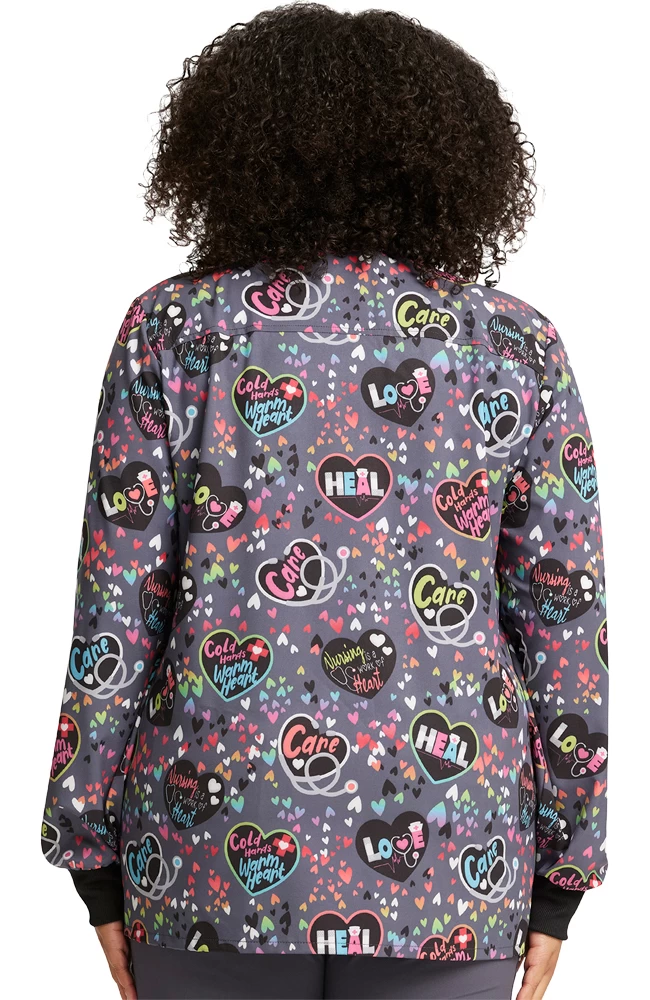 Cherokee Clearance Women's Snap Front Work Of Heart Print Jacket 4 Cherokee Clearance Women's Snap Front Work Of Heart Print Jacket - Image 2