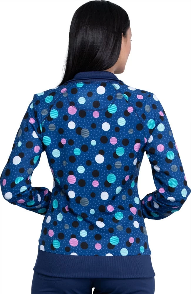 Cherokee Clearance Women's Poppin' Polka Dots Navy Print Scrub Jacket 4 Cherokee Clearance Women's Poppin' Polka Dots Navy Print Scrub Jacket - Image 2