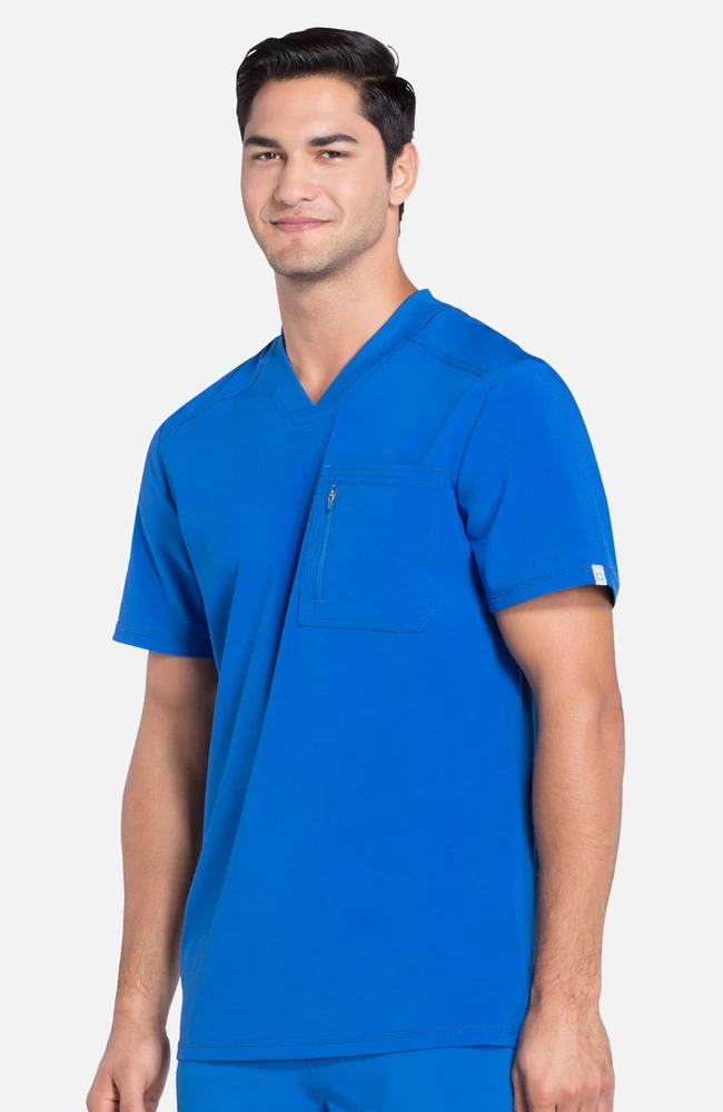 Cherokee Men's V-Neck Knit Panel Solid Scrub Top 4 Cherokee Men's V-Neck Knit Panel Solid Scrub Top - Image 2