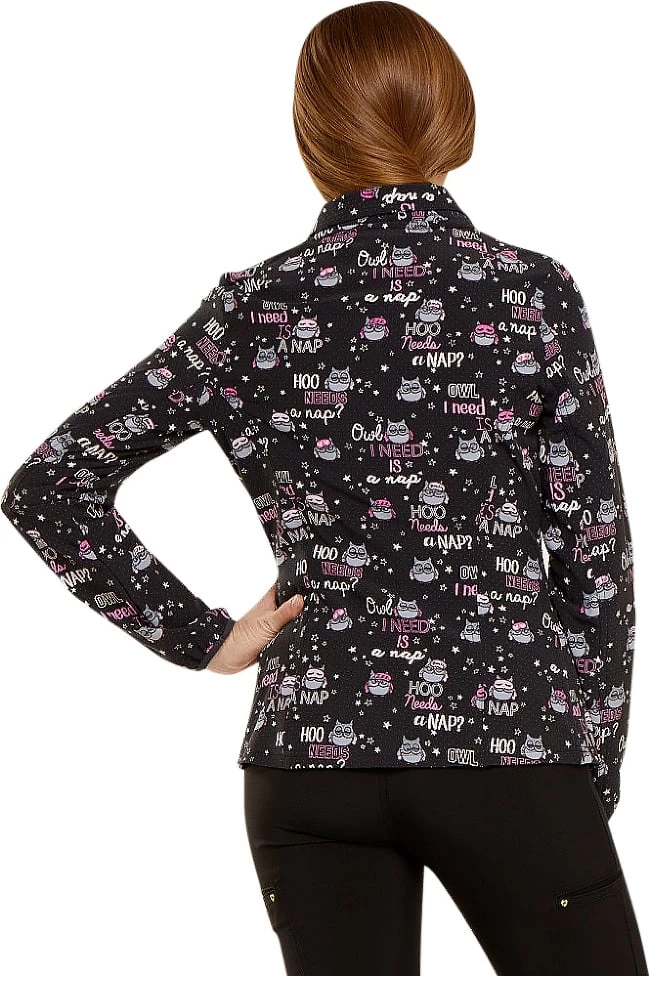 Clearance Women's Zip Front Warm-Up Owl Print Scrub Jacket 4 Clearance Women's Zip Front Warm-Up Owl Print Scrub Jacket - Image 2