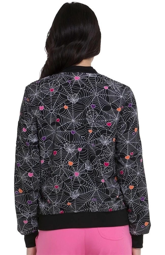 Clearance Women's Halloween Heart Print Bomber Scrub Jacket 4 Clearance Women's Halloween Heart Print Bomber Scrub Jacket - Image 2