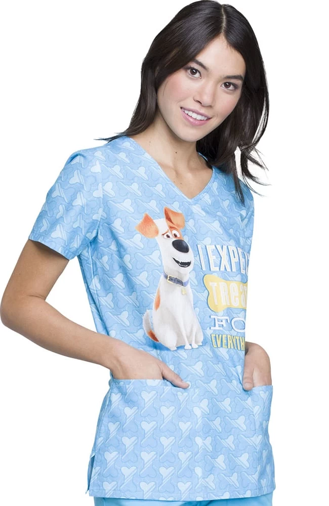 Cherokee Clearance Women's V-Neck Secret Life Of Pets Print Scrub Top 4 Cherokee Clearance Women's V-Neck Secret Life Of Pets Print Scrub Top - Image 2