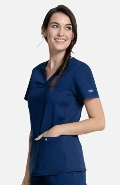 Women's Knit Panel Solid Scrub Top -Medical Nurse Clothing Shop 2 ck ww2968 650
