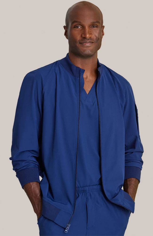 Men's Warm-Up Bomber Solid Scrub Jacket 5 Men's Warm-Up Bomber Solid Scrub Jacket - Image 3