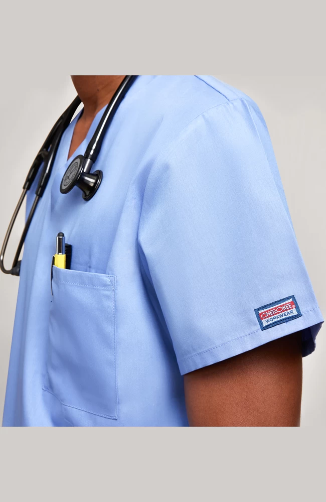 Unisex V-Neck Solid Scrub Top & Drawstring Cargo Scrub Pant Set 5 Unisex V-Neck Solid Scrub Top & Drawstring Cargo Scrub Pant Set - Image 3