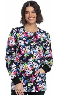 Cherokee Clearance Women's Stay Curious Print Scrub Jacket -Medical Nurse Clothing Shop 3 ck ck301 printclearance 650 1