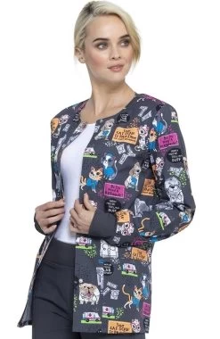 Cherokee Clearance Women's Purramedics Print Scrub Jacket -Medical Nurse Clothing Shop 3 ck ck301 printclearance 650 10