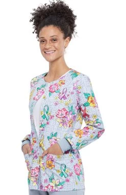 Cherokee Clearance Women's Friendly Flowers Print Scrub Jacket -Medical Nurse Clothing Shop 3 ck ck301 printclearance 650 11