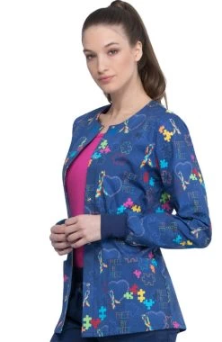 Cherokee Clearance Women's Piece Of My Heart Print Scrub Jacket -Medical Nurse Clothing Shop 3 ck ck301 printclearance 650 6