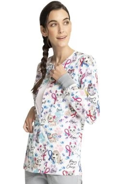 Cherokee Clearance Women's Snap Front Paws For A Cause Print Jacket -Medical Nurse Clothing Shop 3 ck ck301 printclearance 650 7