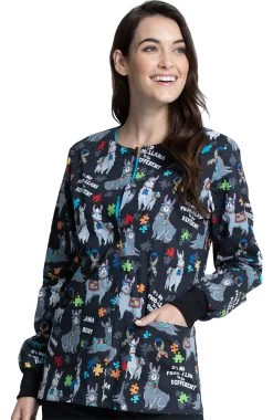 Cherokee Clearance Women's Llama Love Print Scrub Jacket -Medical Nurse Clothing Shop 3 ck ck301 printclearance 650 9
