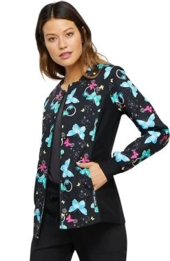 Cherokee Clearance Women's Zip Front Knit Panel Butterfly Print Scrub Jacket 8 Cherokee Clearance Women's Zip Front Knit Panel Butterfly Print Scrub Jacket -Medical Nurse Clothing Shop 3 ck ck307 printclearance 650