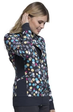 Cherokee Clearance Women's Zip Front Warm-Up Polka Dot Print Scrub Jacket -Medical Nurse Clothing Shop 3 ck ck308 printclearance 650
