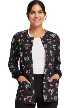 Cherokee Women's Snap Front Care Flor-All Print Scrub Jacket 9 Cherokee Women's Snap Front Care Flor-All Print Scrub Jacket -Medical Nurse Clothing Shop 3 ck ck321 print 650 1