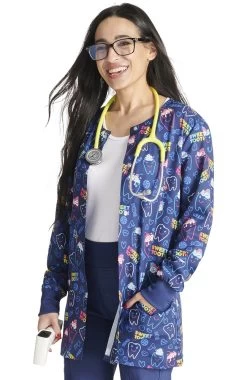 Cherokee Women's Snap Front Sweet Tooth Print Jacket -Medical Nurse Clothing Shop 3 ck ck321 print 650