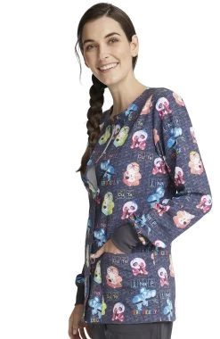 Cherokee Clearance Women's Snap Front Science Friends Print Jacket -Medical Nurse Clothing Shop 3 ck ck321 printclearance 650 4