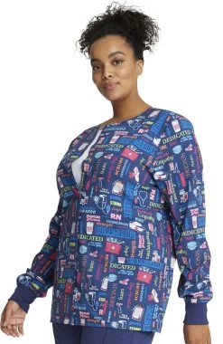 Cherokee Clearance Women's Snap Front Scrub Life Print Jacket -Medical Nurse Clothing Shop 3 ck ck321 printclearance 650 5
