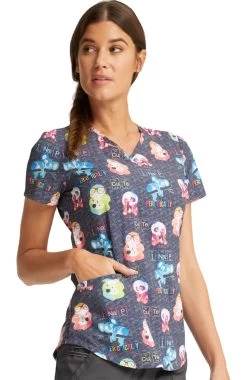 Cherokee Clearance Women's Science Friends Print Scrub Top -Medical Nurse Clothing Shop 3 ck ck637 printclearance 650