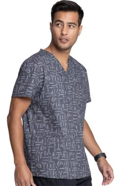 Cherokee Clearance Men's Instrumental Helpers Print Scrub Top -Medical Nurse Clothing Shop 3 ck ck691 printclearance 650 1